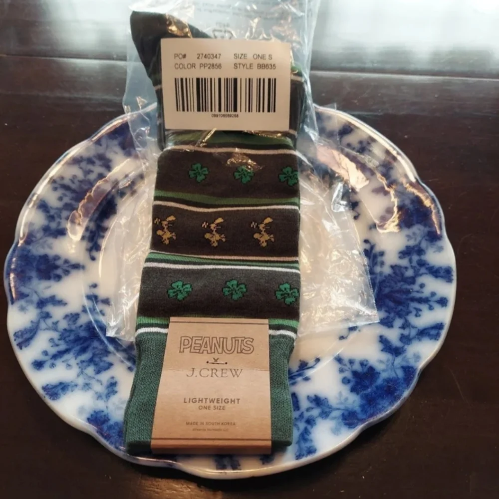 J.CREW Peanuts® X. J.Crew socks Four Leaf Clovers & Woodstock Peanuts BNWT SO
